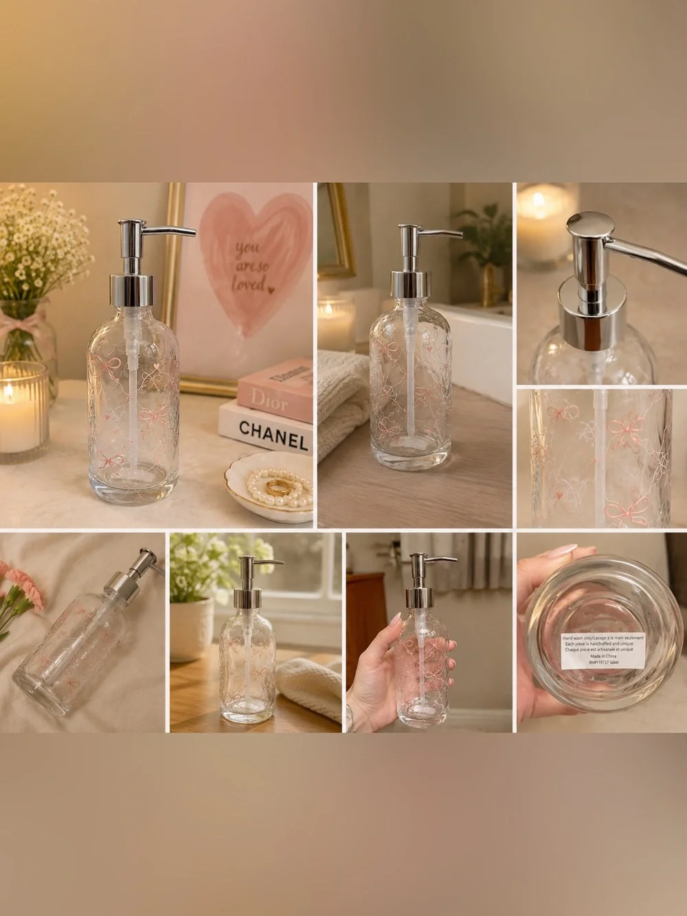Pink Bow Ceramic Vase & Dispenser Set